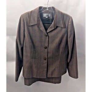 Le Suit 2PC Skirt Suit Women’s Petite 12P Brown Plaid Blazer Buttons